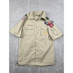 Boy Scouts of America Uniform Shirt Adult Small Tan Short Sleeve Patches 54 BSA